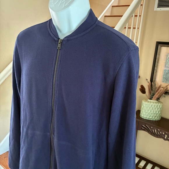 John Varvatos USA Full Zip Textured Knit Jacket Navy Blue Side Pockets M - Picture 3 of 4